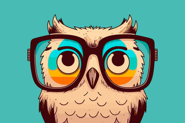 hipster owl with glasses illustration, animal on colorful background