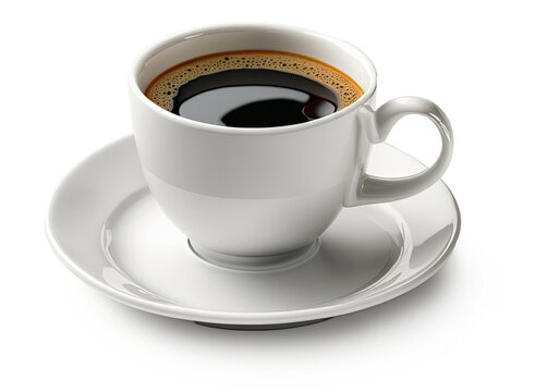 Classic coffee in white ceramic cup with saucer created with Generative AI technology