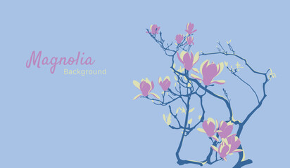 Magnolia Blue Pink background  Nature Shapes and Florals artistic background template . Good for cover, invitation, banner, placard, brochure, poster, card, flyer and other