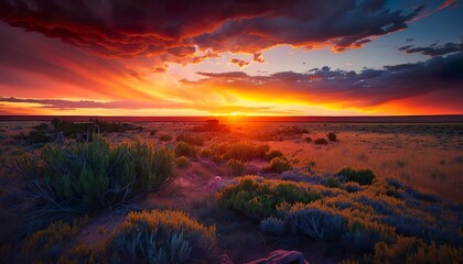 A stunning view of a vibrant sunset over a wide  Generative AI