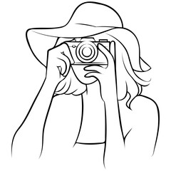 Woman Holding Camera Line Drawing.