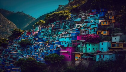 A colorful village in the hills of Rio de Janeiro Brazil taken with a Fujifilm GFX 100S 32  Generative AI