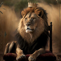 Royal lion sitting on a throne, Generative AI
