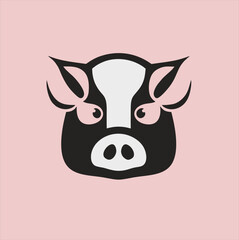 Vector pig head silhouette. Pig silhouette icon isolated on pink background.