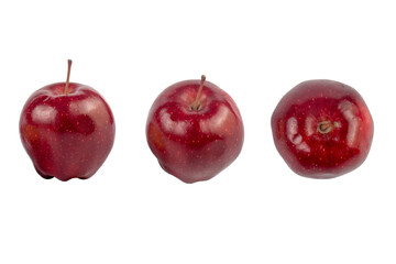 Falling red apple slice isolated on white background.