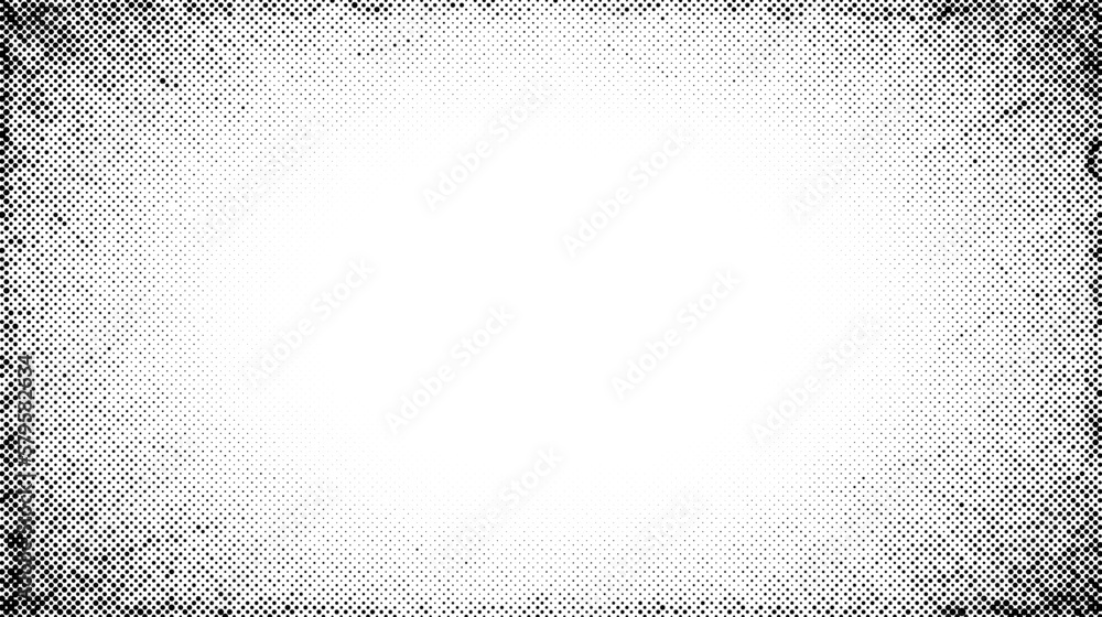 Poster halftone radial texture. comic style grain background. pop art faded textured frame. grunge sand spe