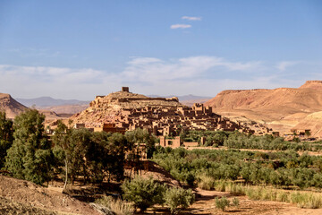 Distant view of Ait Benhaddou fortified city in Morocco