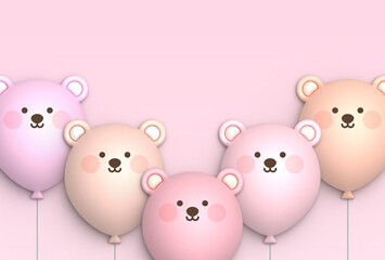 teddy bear-shaped balloon for kid's design (pink). blank space for text.