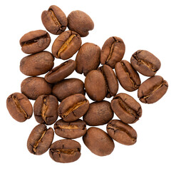 Roasted coffee beans isolated on a transparent background