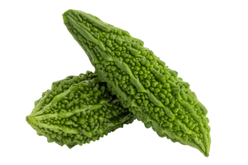 Fresh bitter gourd Bitter cucumber or bitter melon with cut slice isolated on a transparent background.
