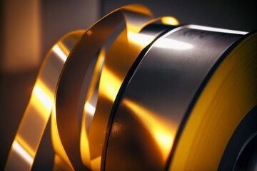 A roll of gold ribbon and Strong tape
