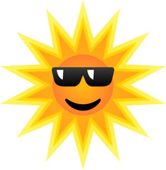 Sun with cool expression and sunglasses. Clip art of hot sun with sunglasses vector illustration. Cartoon character of sun icon with face expression for design graphic or children education