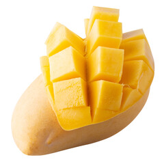 Mango cubes and slices isolated on a transparent background