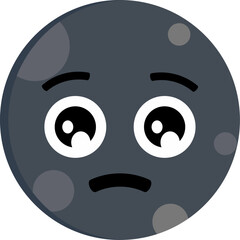 Moon with sad expression. Clip art of sadness moon illustration with flat style. Cartoon character of dark full moon icon with face expression for design graphic element or children education