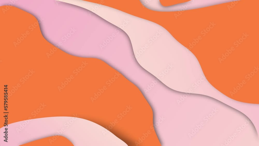 Poster Abstract animated background of pink and orange fluid waves shapes. Seamless loop