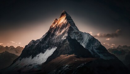 A stunning view of a mountain peak at sunrise captured with a high  Generative AI