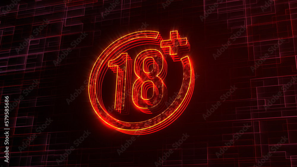 Poster futuristic red yellow shine 3d perspective view 18 plus icon lines with square dots fractal digital 