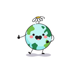 Cute planet Earth character. Vector sticker for earth day. 