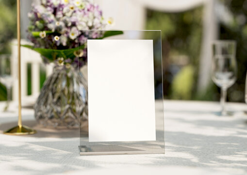 Mockup white blank space card, for greeting, table number, wedding invitation template. with clipping path. 3d rendering