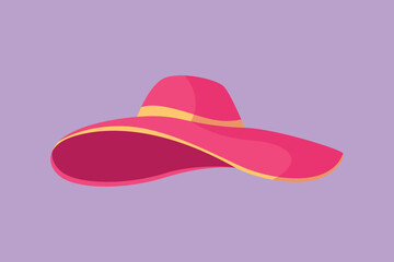 Cartoon flat style drawing ladies or woman hat icon, label, logotype, sticker, card, symbol. Fashion. Female or women beach hat. Elements of beach holidays concept. Graphic design vector illustration