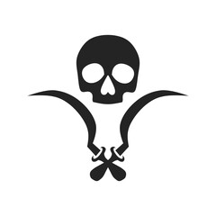 set of skull with crossed scythe flat icon isolated on white background. skull, scythe, sickle, crossed scythe, crossed sickle, farmer, danger, black, clipart, sticker, logo, flat, vector illustration