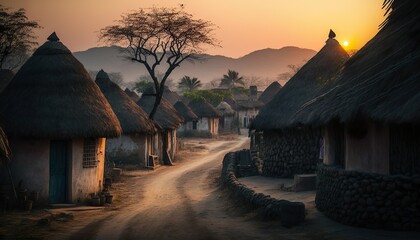 A picturesque view of a traditional Andhra Pradesh village captured during sunrise with a Fujifilm X  Generative AI