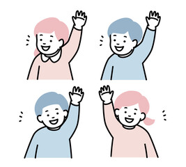元気に手を上げる子供・キッズのセット ベクターイラスト素材