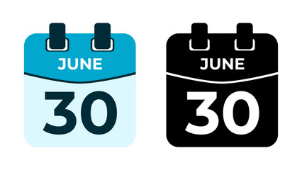 June 30 flat daily spiral calendar icon date vector image in matching color scheme. Suitable and perfect for design material, such as event or reminder. The best editable graphic resources.
