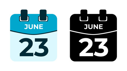 June 23 flat daily spiral calendar icon date vector image in matching color scheme. Suitable and perfect for design material, such as event or reminder. The best editable graphic resources.