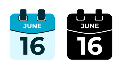 June 16 flat daily spiral calendar icon date vector image in matching color scheme. Suitable and perfect for design material, such as event or reminder. The best editable graphic resources.