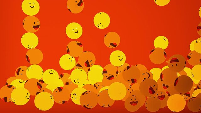 3D Animation of falling and filling screen yellow red balls with different smiles. Many flying red and yellow balls with social media icons. Get More Likes. 