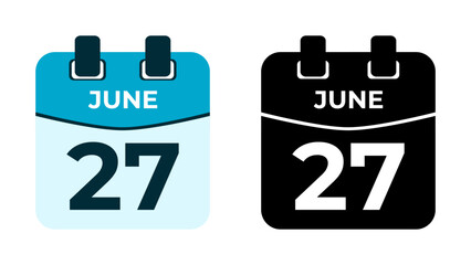 June 27 flat daily spiral calendar icon date vector image in matching color scheme. Suitable and perfect for design material, such as event or reminder. The best editable graphic resources.