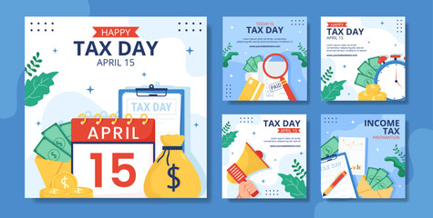 Tax Day Social Media Post Flat Cartoon Hand Drawn Templates Background Illustration