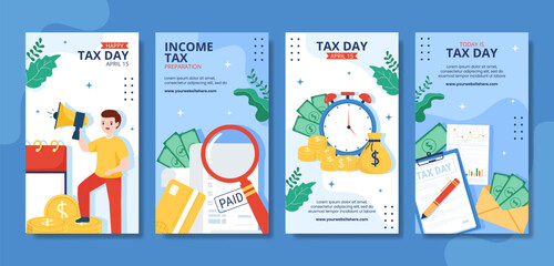 Tax Day Social Media Stories Cartoon Hand Drawn Templates Background Illustration