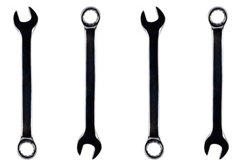 Wrench isolated on white. Many wrenches. Industrial background. Set of wrench tool equipment.