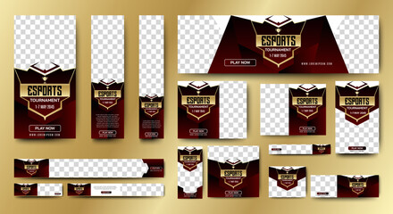 Esports Tournament Banner templates with standard size and place for photos. Online games advertising layout. Vertical, horizontal and square template  © ahmad