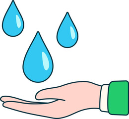 Water Drop Hand Saving Natural Ecology Green Environment Colored Outline