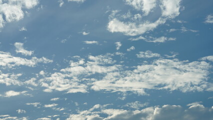 The summer sky view with the white clouds and blue sky as background