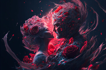 Swirling roses symbolized the passionate love between man and woman, Generative AI