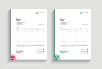 business letterhead template design with green and pink color