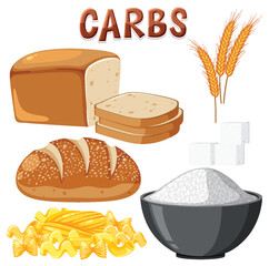 Variety of carbohydrates foods