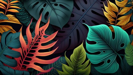 Tropical background with jungle plants. Generative AI