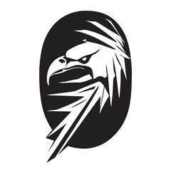 The head of an eagle stylized as a coat of arms. Good for tattoo. Editable vector monochrome image with high details isolated on white background