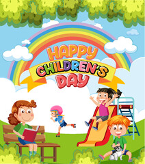 Happy children's day with children playing outdoor scene