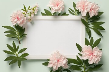 Blank Frame Surrounded by Azalea Flowers. Generative AI