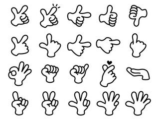 ハンドサインのアイコンセット_黒線