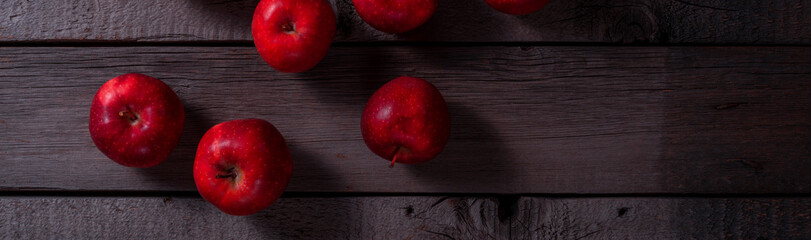 Red Apples Fresh Ripe Fruit on Wooden Rustic Table.