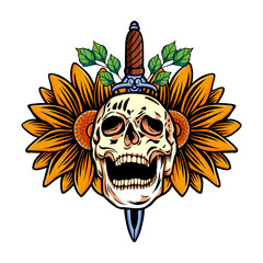 flower skull and sword art