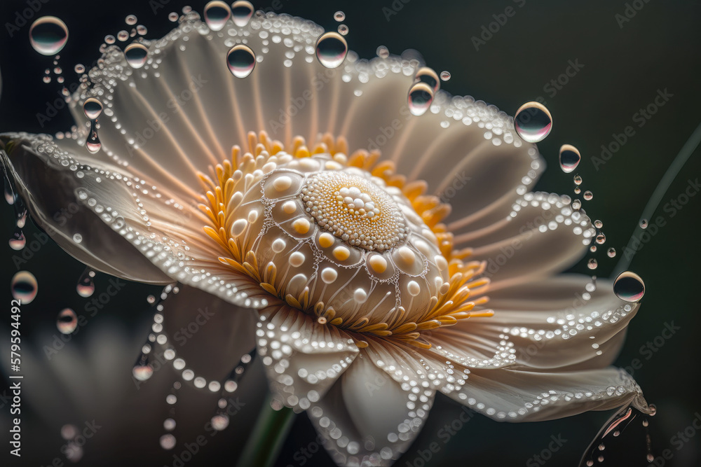 Wall mural A close up of a flower covered in dewdrops - Generative AI