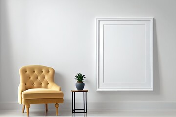 Blank Frame Mockup on Wall Above Armchair. Generative AI